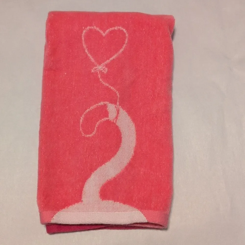 Fun Pink Cotton Cat Hand Towel with Heart Glasses & a Heart Balloon on it's Tail